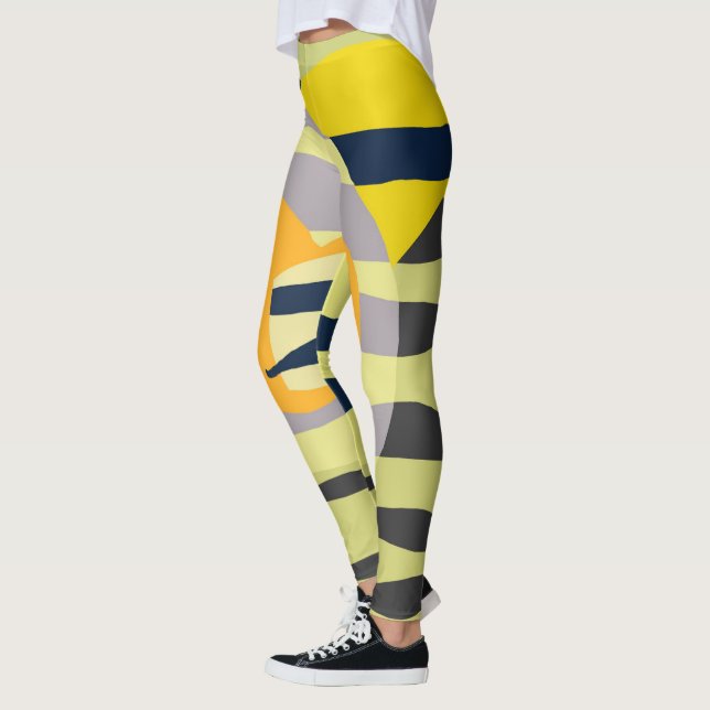 Funky Abstract Art Pale Pastel Charcoal Yellow Leggings (Left)