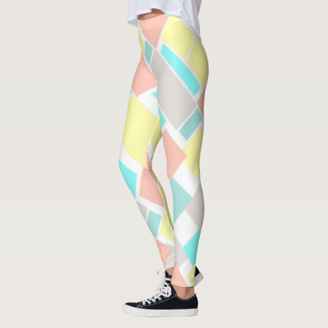 Funky Abstract Art Pastel Turquoise Yellow Leggings (Left)