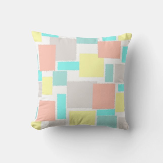 Funky Abstract Art Pastel Turquoise Yellow Throw Pillow (Front)