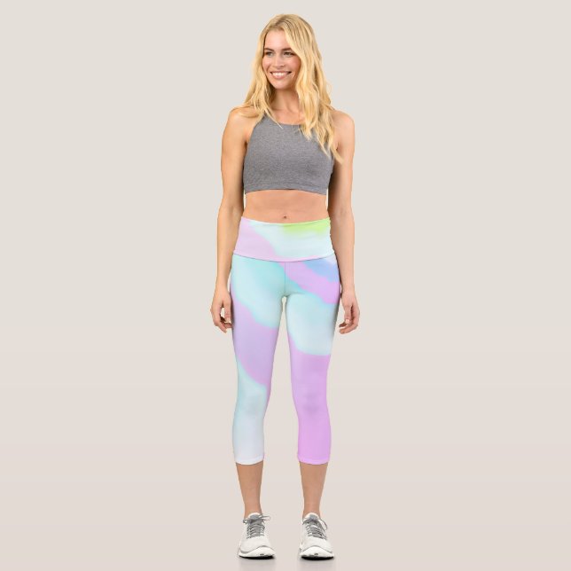 Funky Abstract Art Pink Turquoise Pastel Theme Capri Leggings (Front)