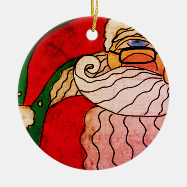 Funky Abstract Art Santa Claus Ceramic Ornament (Front)