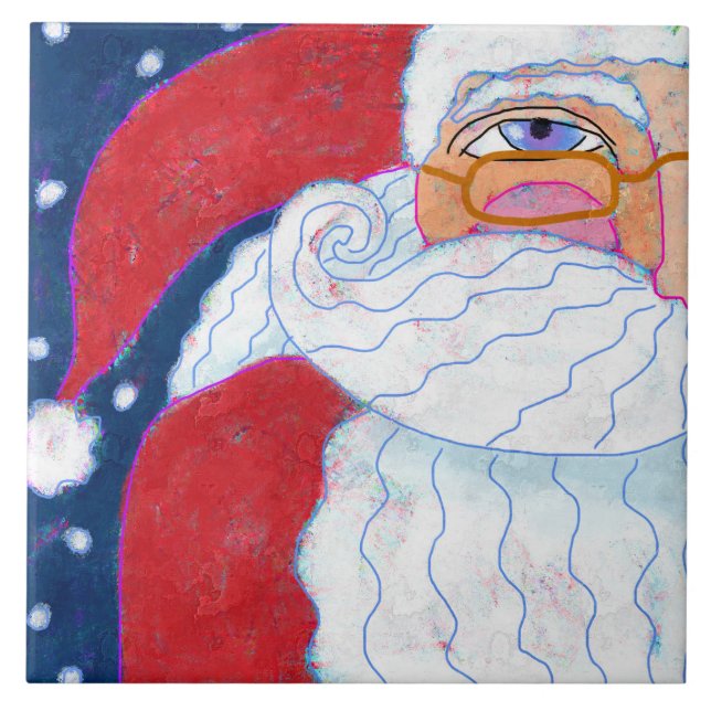 Funky Abstract Art Santa Claus Ceramic Tile (Front)