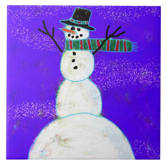 Funky Abstract Art Snowman Ceramic Tile (Front)
