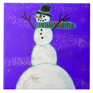 Funky Abstract Art Snowman Ceramic Tile
