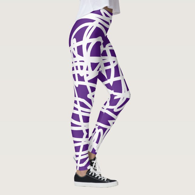 Funky Abstract Art White Purple Leggings (Right)