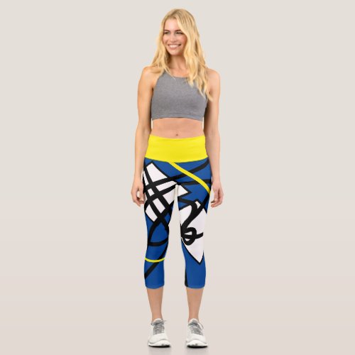 Funky Abstract Art Yellow Blue Leggings