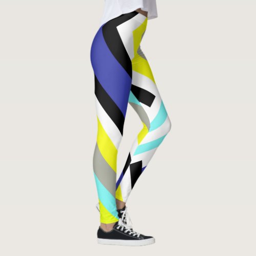 Funky Abstract Art Yellow Blue Pastel Theme Leggings