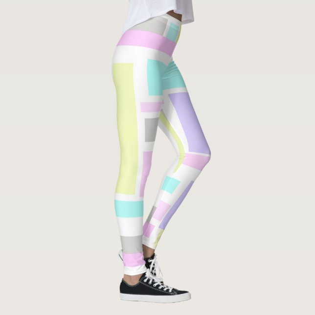 Funky Abstract Art Yellow Turquoise Pale Pastel Leggings (Right)