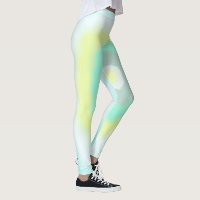 Funky Abstract Art Yellow Turquoise Pastel Theme Leggings (Right)