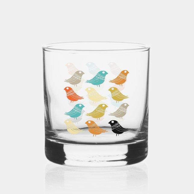 Funky Abstract Birds Mid Century Danish Modern Whiskey Glass (Front)