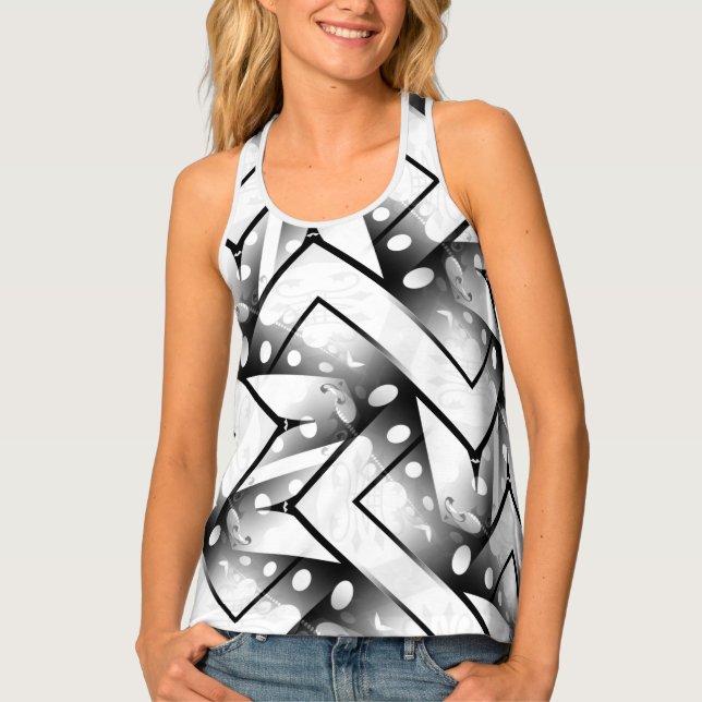 Funky Abstract Black and White pattern fashion Tank Top (Front)