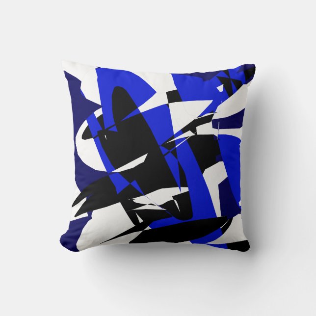 Funky Abstract Black Blue Pattern Pillow Cushion (Front)