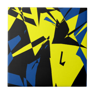 Funky Abstract Black Yellow Blue Ceramic Tile