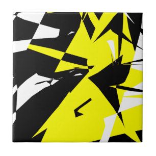 Funky Abstract Black Yellow White Ceramic Tile