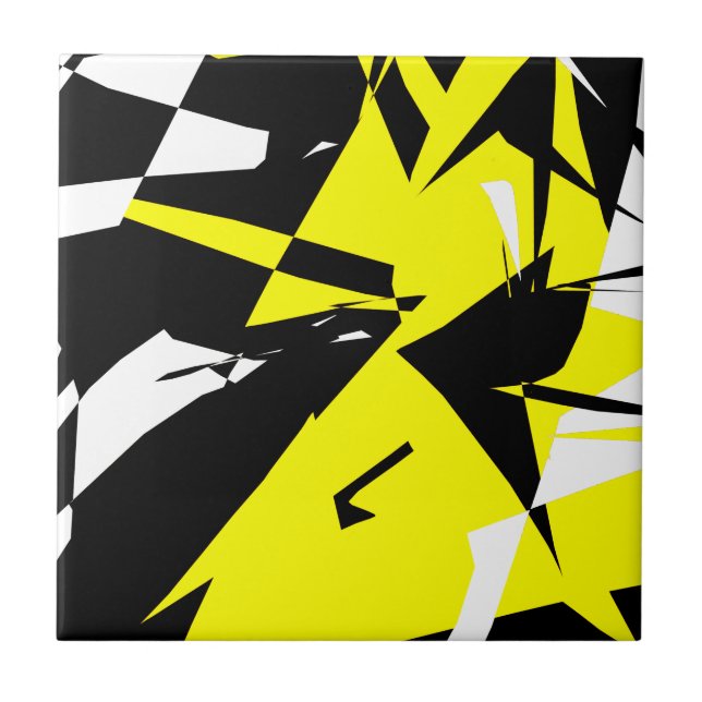 Funky Abstract Black Yellow White Ceramic Tile (Front)