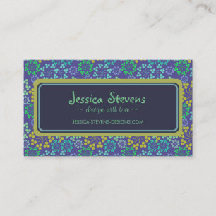 Funky Abstract Blue Floral Pattern Custom Business Card