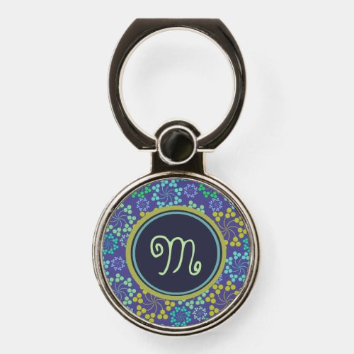 Funky Abstract Blue Floral Pattern Monogram Phone Ring Stand