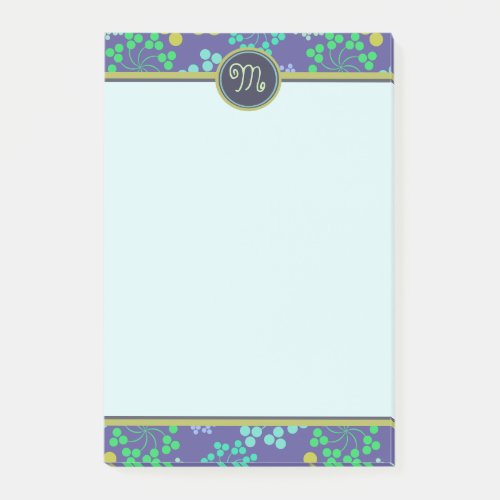 Funky Abstract Blue Floral Pattern Monogram Post_it Notes