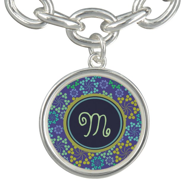 Funky Abstract Blue Floral Pattern Personalised Bracelet (Design)