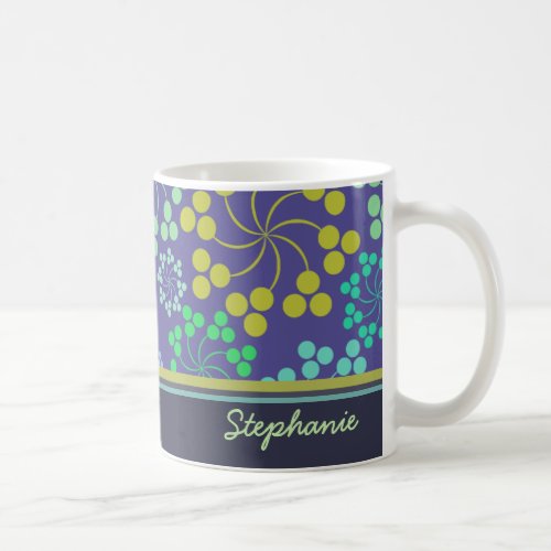 Funky Abstract Blue Floral Pattern Personalised Coffee Mug