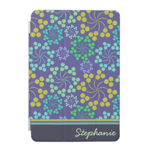 Funky Abstract Blue Floral Pattern Personalised iPad Mini Cover
