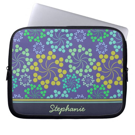 Funky Abstract Blue Floral Pattern Personalised Laptop Sleeve