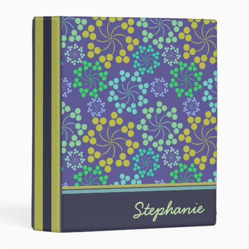 Funky Abstract Blue Floral Pattern Personalised Mini Binder