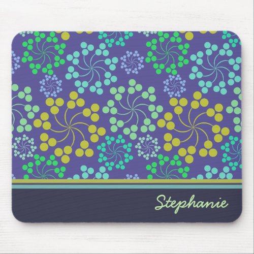 Funky Abstract Blue Floral Pattern Personalised Mouse Pad