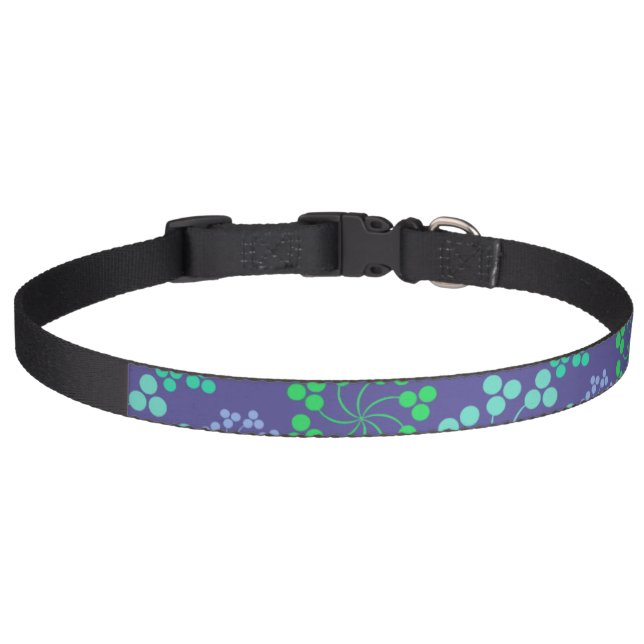Funky Abstract Blue Floral Pattern Pet Collar (Front)