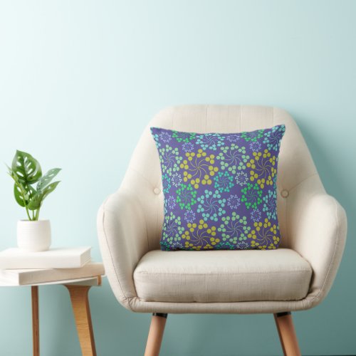 Funky Abstract Blue Floral Pattern Throw Pillow