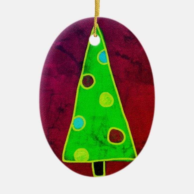 Funky Abstract Christmas Tree Ceramic Ornament (Front)