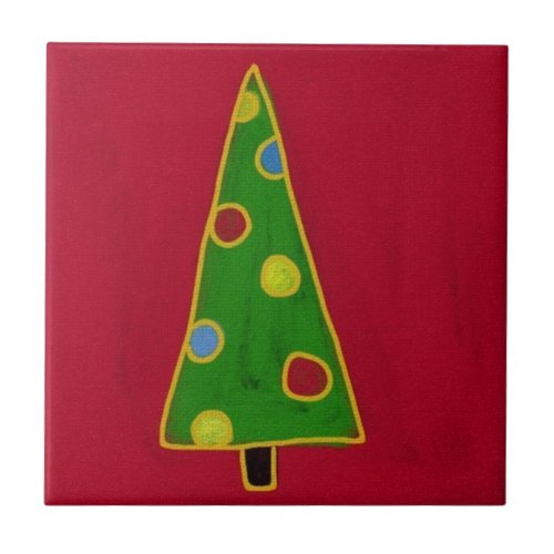 Funky Abstract Christmas Tree Ceramic Tile