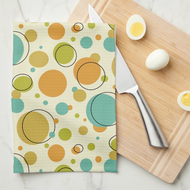Funky Abstract Circles Dots Mid Century Modern Kitchen Towel (Quarter Fold)