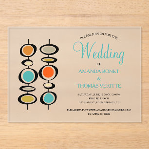 Funky Abstract Circles Mid Century Wedding Acrylic Invitations