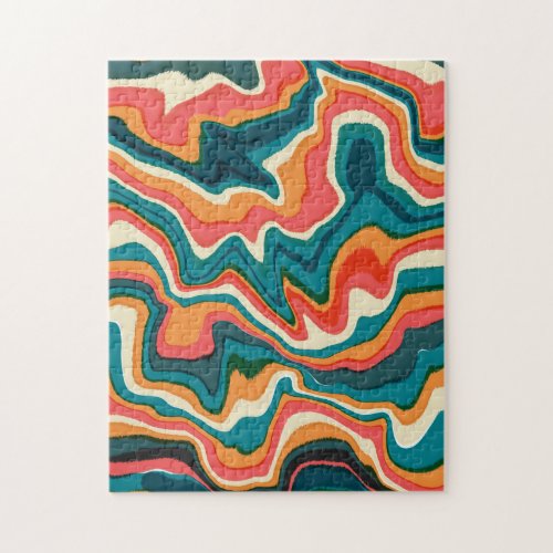 Funky Abstract Colorful Artsy Marble Swirl Ebru Jigsaw Puzzle