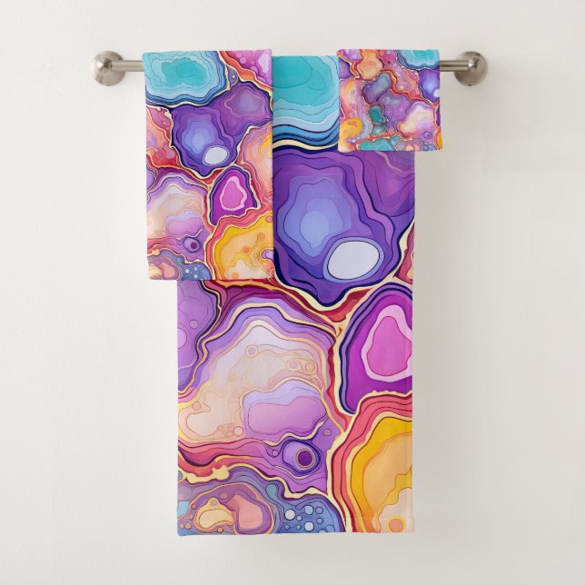 Funky Abstract Colorful Pattern Bathroom  Bath Towel Set (Insitu)