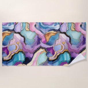 Funky Abstract Colourful Agate Geode Pattern  Beach Towel