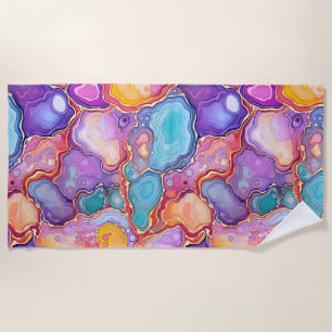 Funky Abstract Colourful Agate Geode Pattern Beach Towel