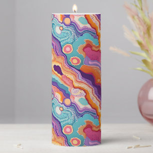 Funky Abstract Colourful Agate Geode Pattern Pillar Candle