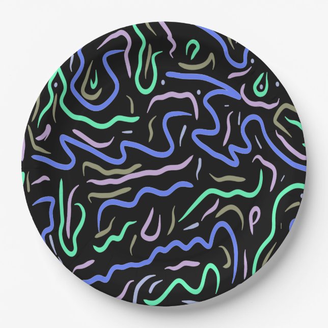 Funky Abstract Digital Art Paper Plates (Front)