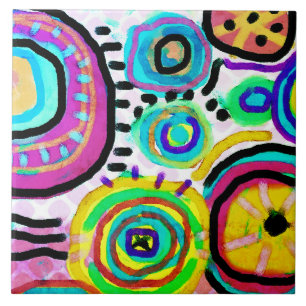 Funky Abstract Digital Painting Ceramic Tile