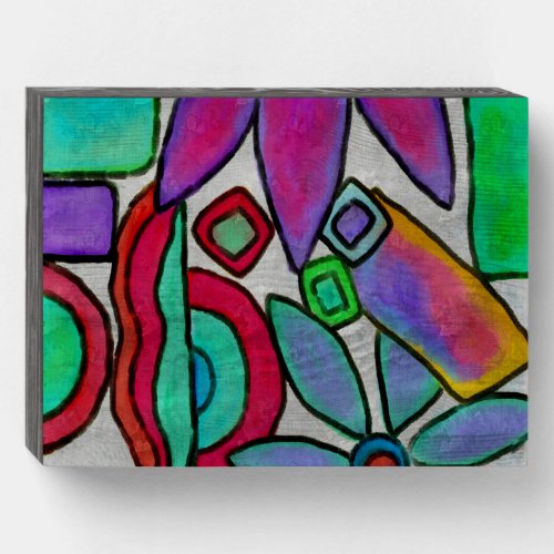 Funky Abstract Digital Painting Wooden Box Sign