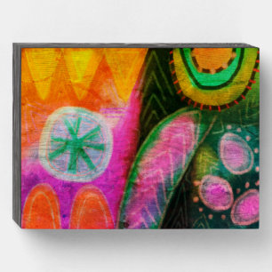 Funky Abstract Digital Painting Wooden Box Sign