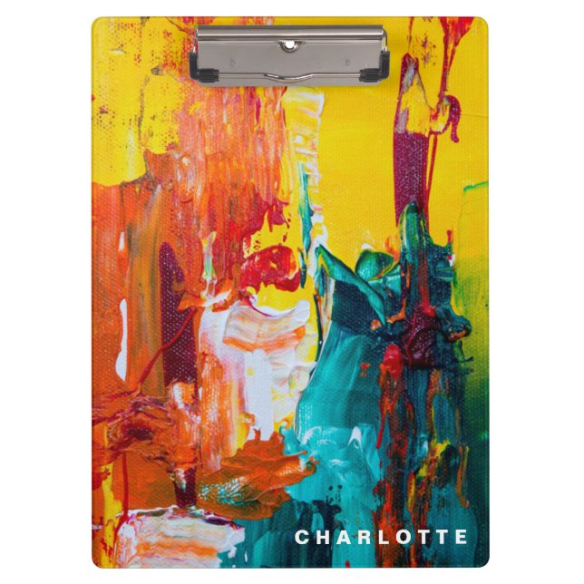 Funky Abstract Expressionism Colorful Clipboard (Front)