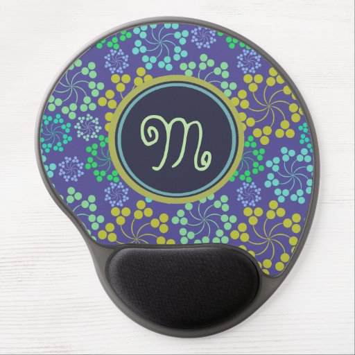 Funky Abstract Floral Monogram Blue Gel Mouse Pad