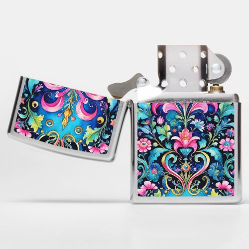 Funky Abstract Floral Pattern Pink Blue Zippo Lighter