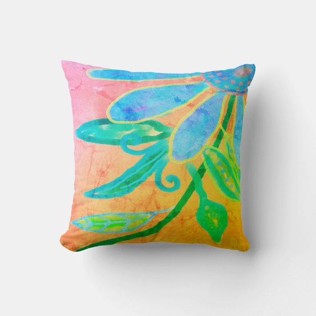 Funky Abstract Floral  Throw Pillow (Front)