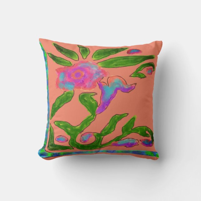 Funky Abstract Floral  Throw Pillow (Front)