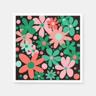 Funky, abstract flowers in green & pink napkins