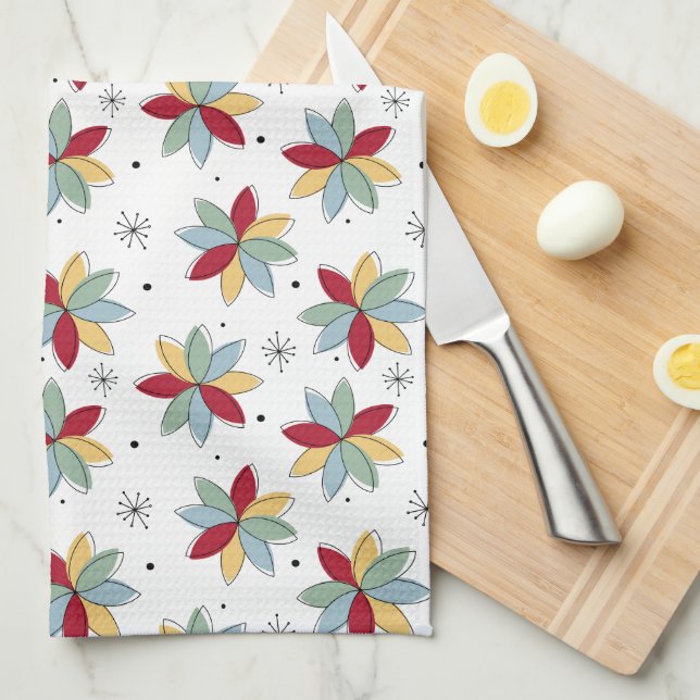 Funky Abstract Flowers Mid-century Kitchen Towel (Quarter Fold)
